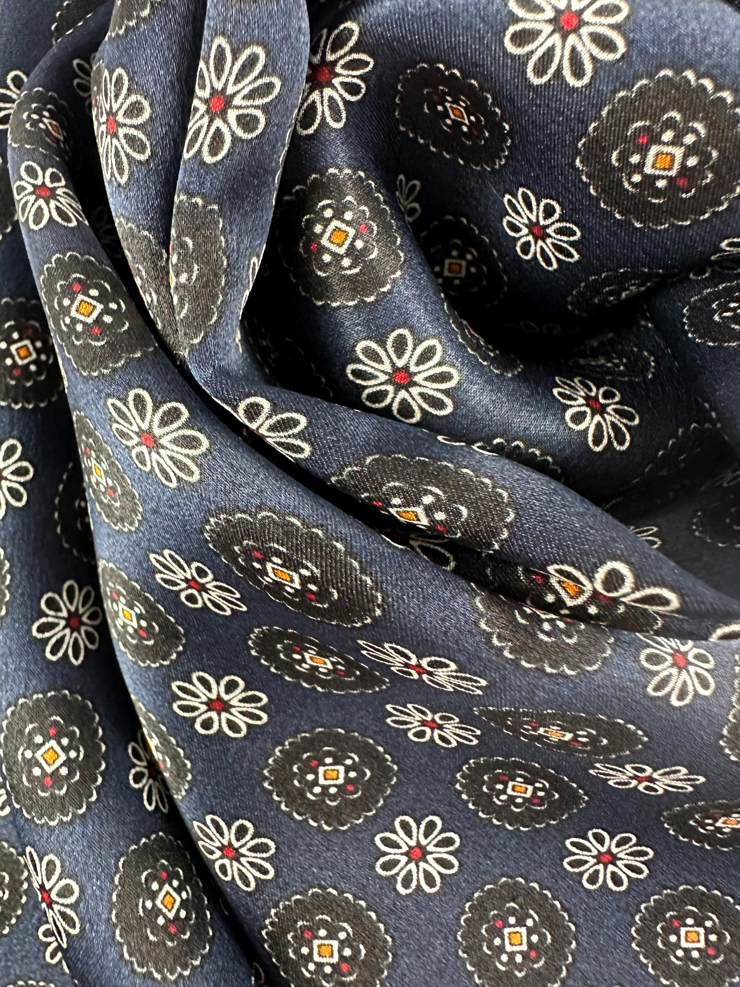 Long Silk Scarf for Men Navy Theme Paisley Print SFM045 – Yangtze Store