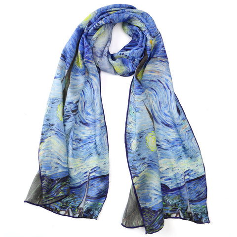 Long Charmeuse Silk Scarf with Classic Painting Starring Night LZD146