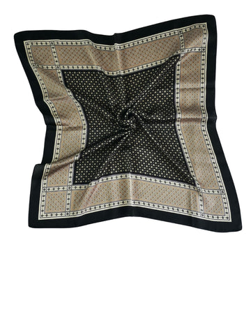 Large Square Silk Scarf Black and Taupe Geometric Print SZD108