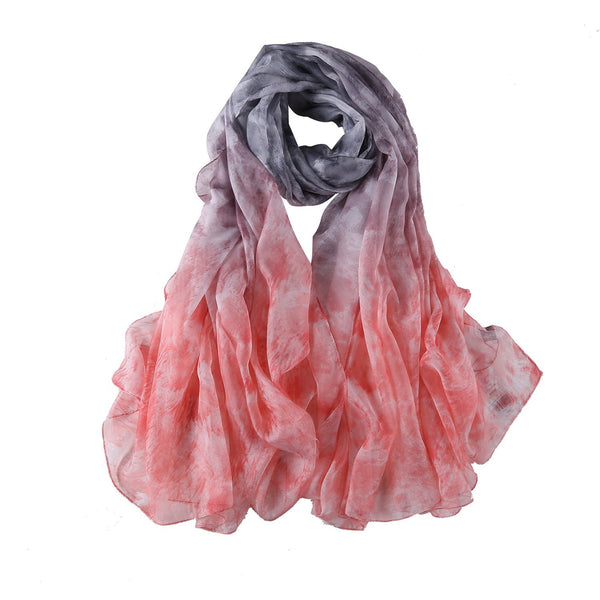 Extra Long Extra Wide Chiffon Scarf Beach Scarf Gray and Pink Floral P ...