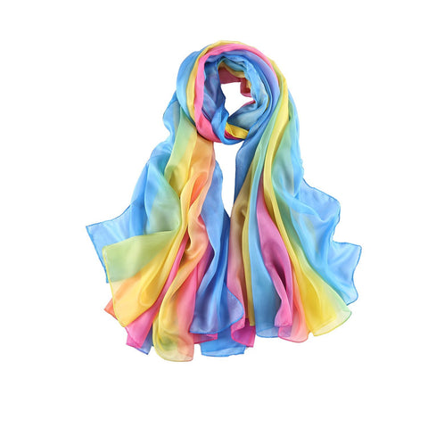 Yangtze Store Extra Wide Chiffon Scarf Beach Scarf Blue Yellow and Pink CHD408