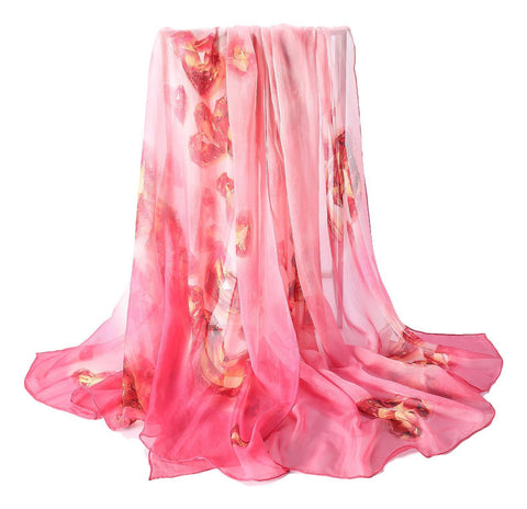 Yangtze Store Extra Wide High Quality Silk Chiffon Scarf Pink Theme Heart Print SCH514