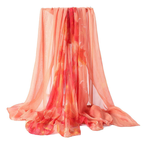 Yangtze Store Extra Wide High Quality Silk Chiffon Scarf Red Theme Maple Leaf Print SCH507