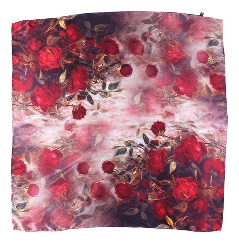 Yangtze Store Large Square Charmeuse Silk Scarf Red Theme Floral Print DFJ050