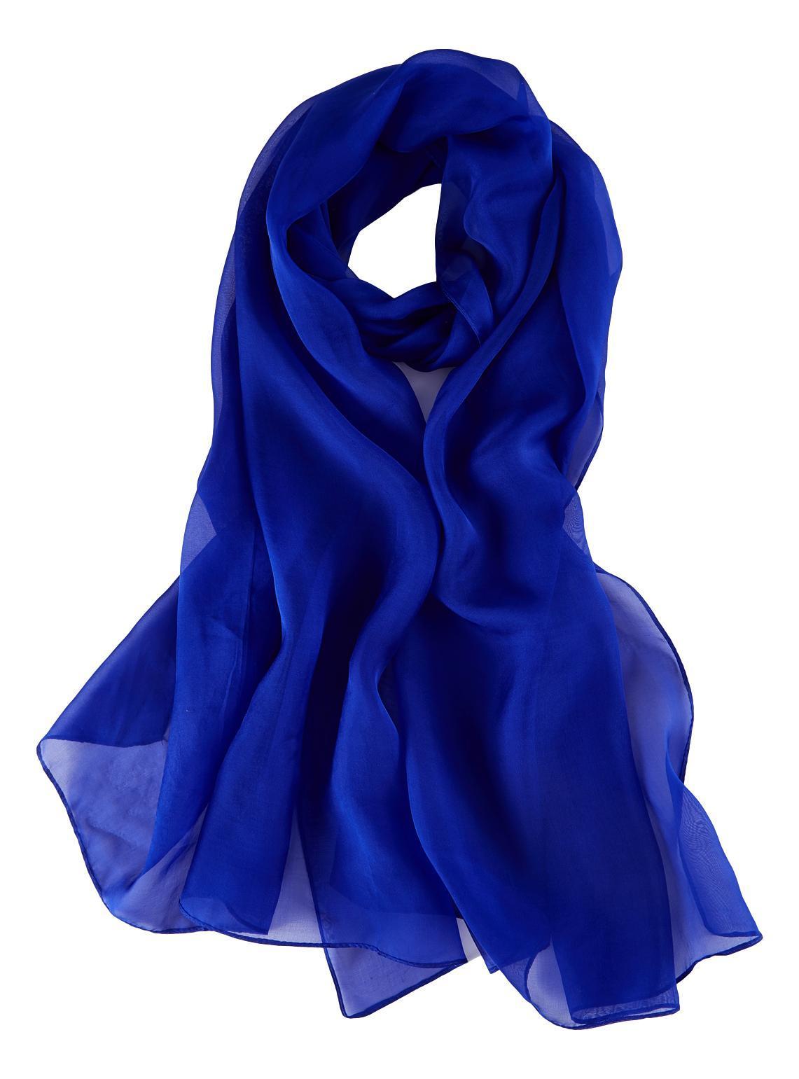 Blue silk scarf. Women's square silk chiffon scarf - BASMA