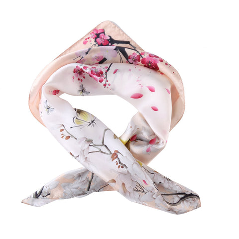 Yangtze Store Mid-Sized Square Silk Scarf Champagne Theme Floral Print ZFD215