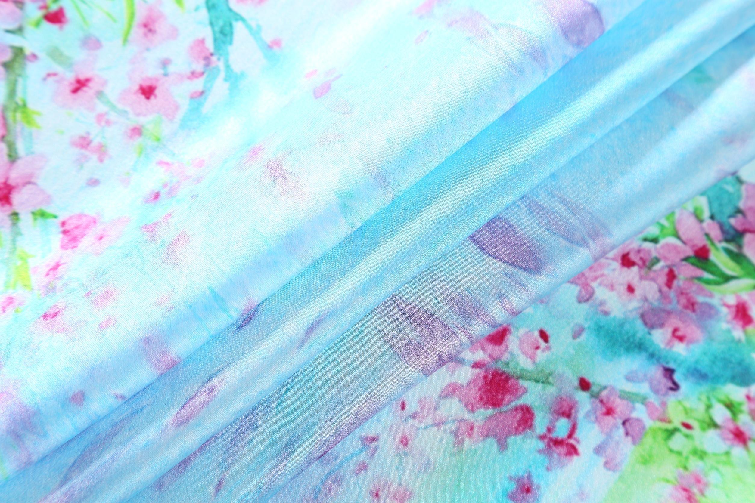 Silk Neckerchief Small Square Silk XFD201 Store Yangtze Floral Scarf – Print Blue