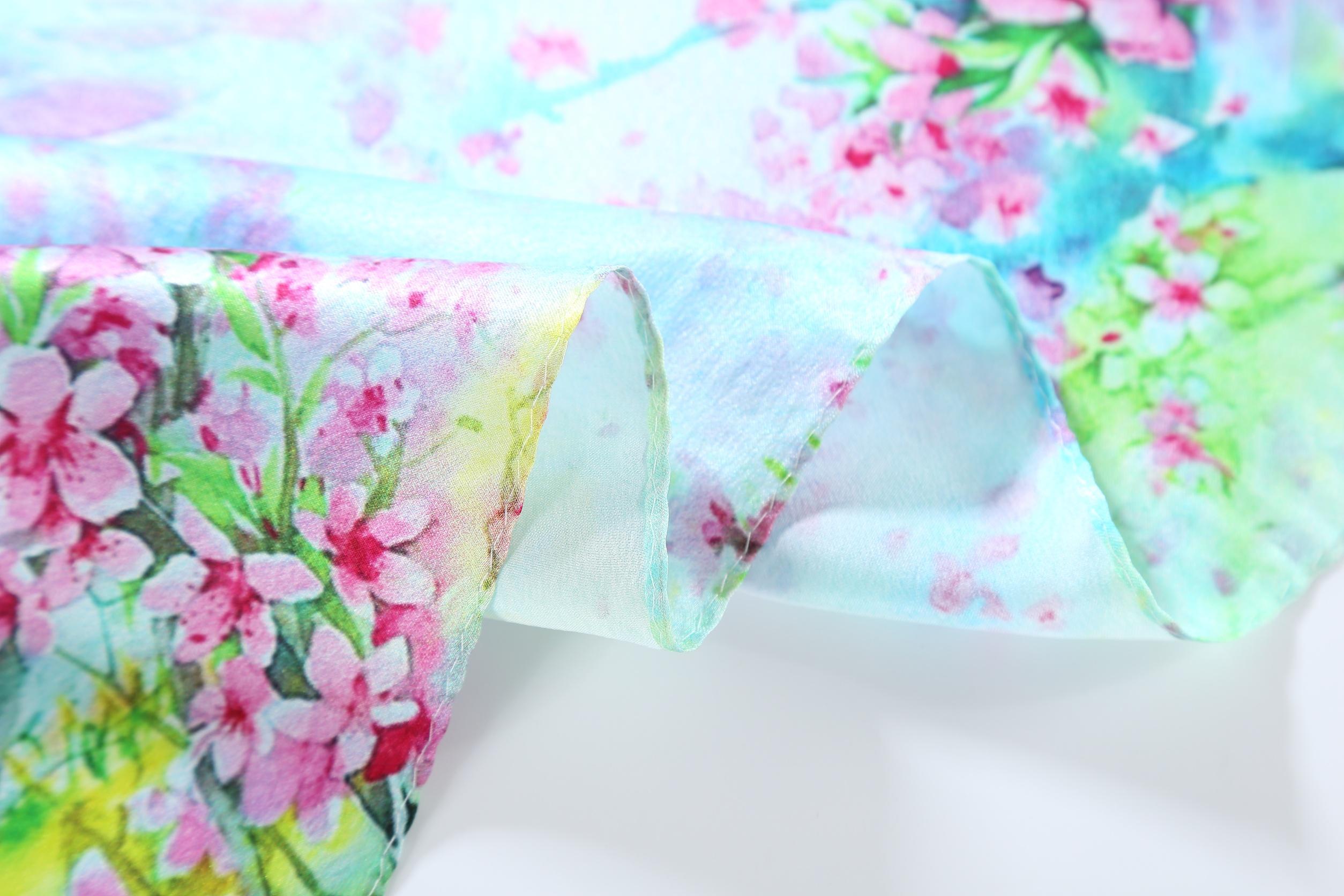 Silk Neckerchief Floral Print – Square Small Scarf Blue Silk XFD201 Store Yangtze