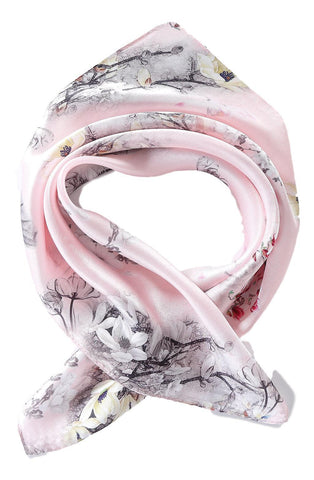 Yangtze Store Silk Neckerchief Small Square Silk Scarf Pink Color Flower Print XFD204