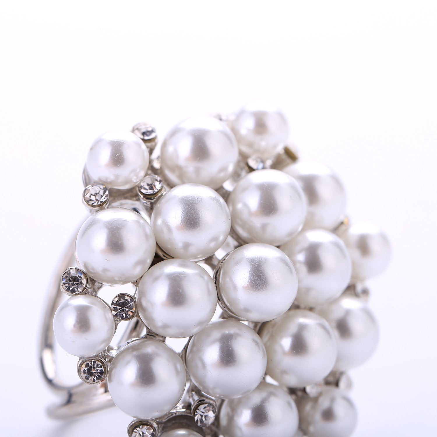 Silver Tone Scarf Ring Clip Holder With Central White Pearl 